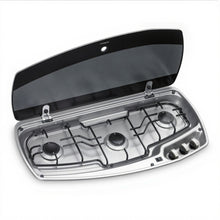 Carica l'immagine nel visualizzatore di Gallery, Coperchio in Vetro Nero per Piano Cottura Dometic KSK2008 (3 Fuochi in Linea)