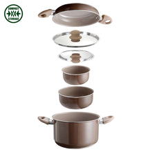 Carica l'immagine nel visualizzatore di Gallery, Sistema salvaspazio Set pentole da campeggio Brunner Chocolate 7+1 Ø20