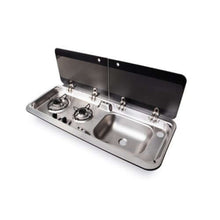 Carica l'immagine nel visualizzatore di Gallery, Combinato piano cottura-lavello con coperchio in vetro Carbest vasca destra