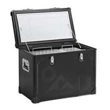 Carica l'immagine nel visualizzatore di Gallery, Frigorifero da 46 litri in nero opaco e acciaio inox per camper e van