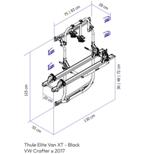 Carica l'immagine nel visualizzatore di Gallery, Portabici Thule Elite Van XT nero per VW Crafter dopo 2017 - Montaggio senza fori misure