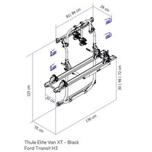Carica l'immagine nel visualizzatore di Gallery, Portabici Thule Elite Van XT specifico per Ford Transit HS - Installazione senza fori misure