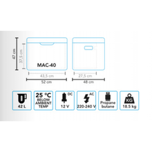 Carica l'immagine nel visualizzatore di Gallery, Scheda tecnica Frigorifero portatile ad assorbimento Mestic MAC-40 AC/DC, 30mbar