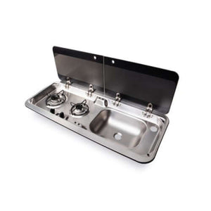 Combinato piano cottura-lavello con coperchio in vetro Carbest vasca destra