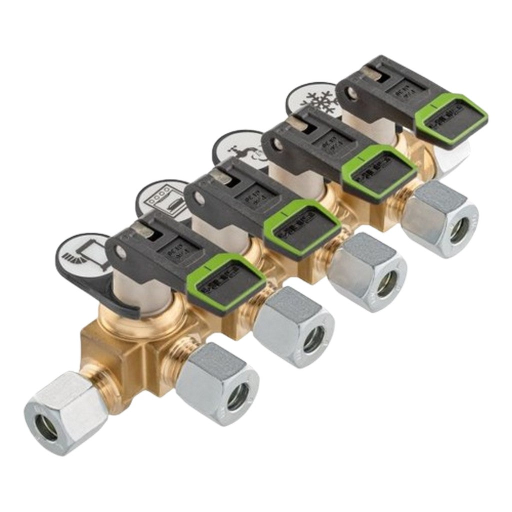 Blocco 4 Valvole a Leva CORTO per Impianto Gas - 8mm e 10mm