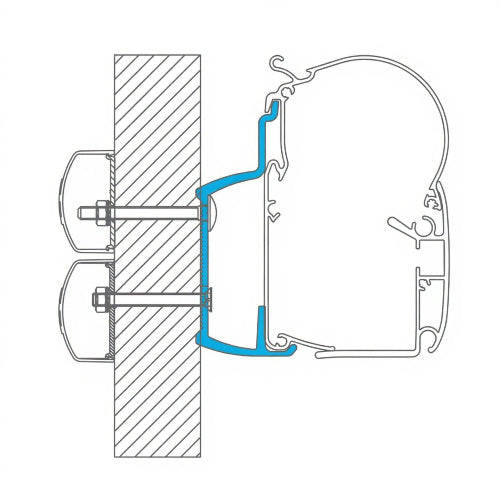 Adattatori Dometic Chausson Arca per tendalino a parete, compatibili PerfectWall 1100 1500 3800, binario continuo 4m