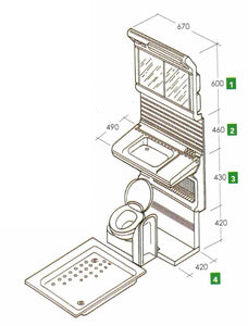 Parete bagno attrezzata per camper e van