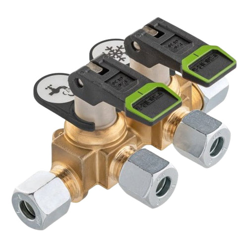 Blocco 2 valvole a leva corto Dimatec per impianti gas 8mm e 10mm