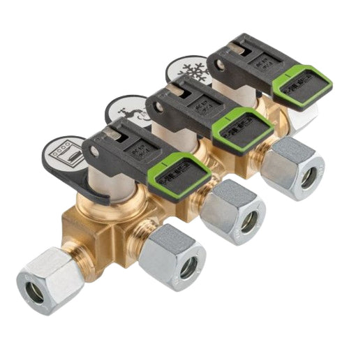 Blocco 3 valvole a leva corto Dimatec per impianti gas