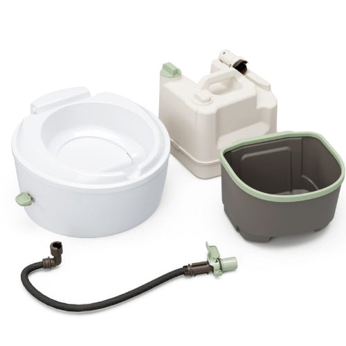 Toilette a separazione Thetford modello S220-S installata in un camper, con sedile chiuso.