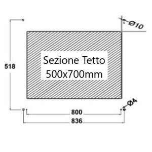 Sezione tetto camper con oblò Visionstar L Pro 700x500 installato - Dimostrazione montaggio e spessore tetto