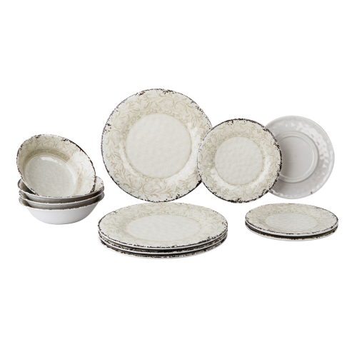 Set stoviglie in melamina modello linea stone Crema - 12 pezzi