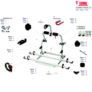 Ricambi portabici Fiamma Carry-Bike CL Red, Blue & Grey