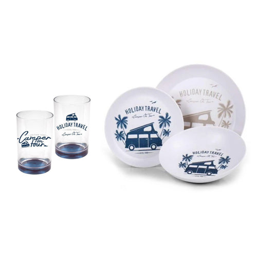 Kit piatti e bicchieri per 2 persone Holiday Travel in Melamina