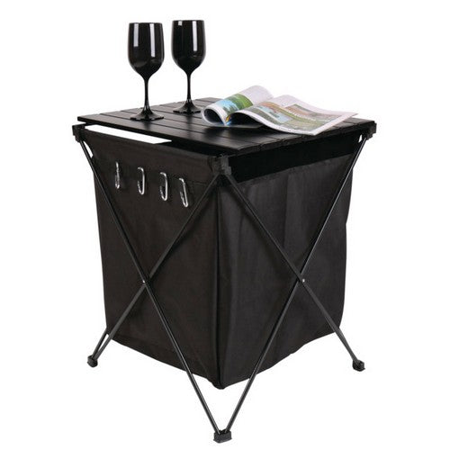 Tavolino Hugo contenitore in alluminio nero campeggio